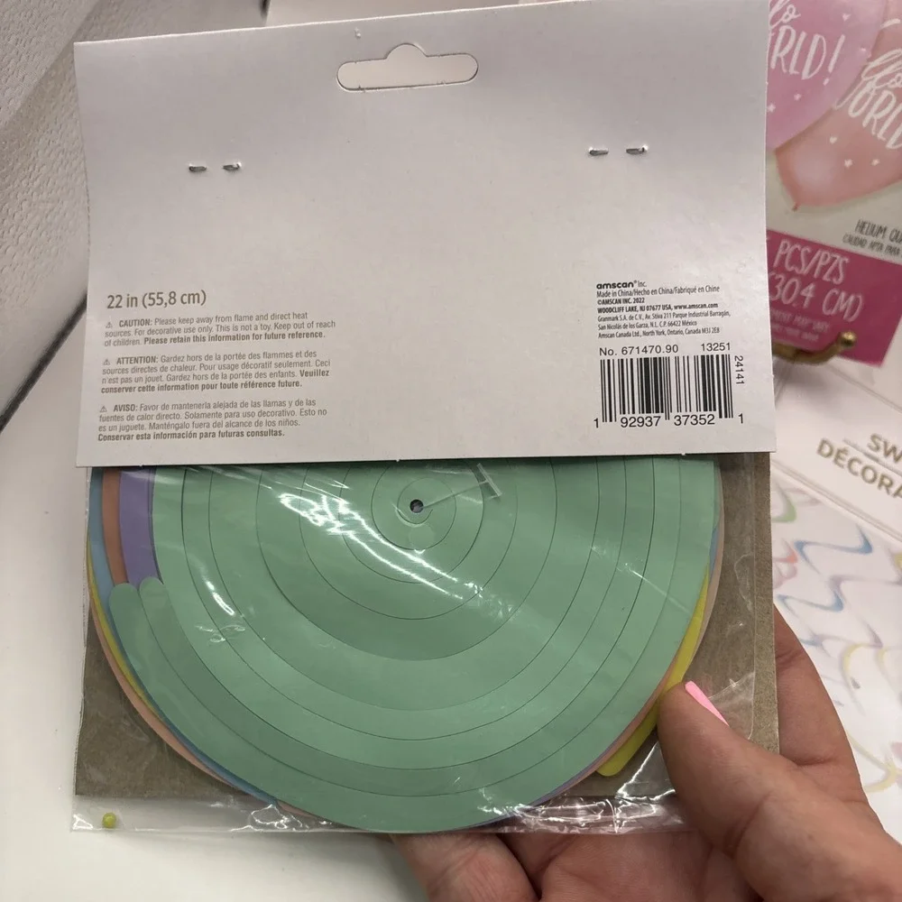 2 pks of Swirl Decorations~Pastel Colors~12 Pcs/Pack and 15 Pink Hello World